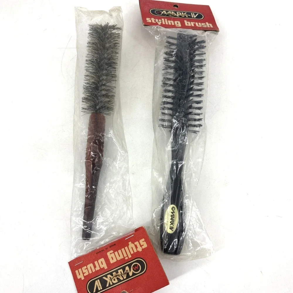 Vintage Full Round 1970s Curling Brush Stiff Bristle Spiral Hairbrush Lot NOS